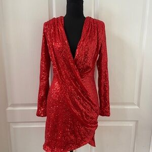 Red Sequin Wrap Dress